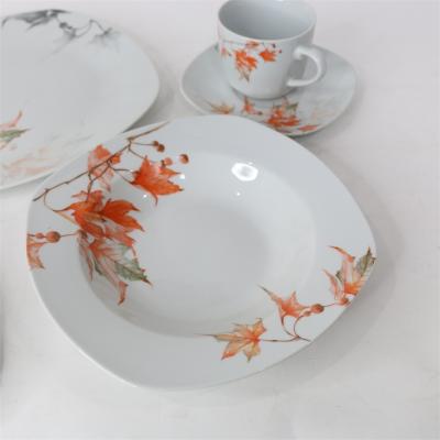 China Sustainable Square Porcelain Dinner Set Ceramic Dinnerware Set With Unique Decal for sale