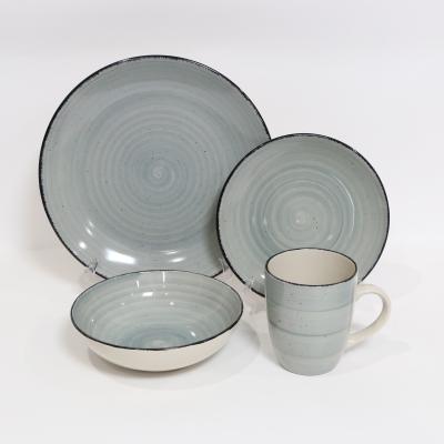 China Luxurious Mature Sustainable Round Stoneware Dinnerware Dish Set, 16 Pieces, Stain Powder Blue & White for sale