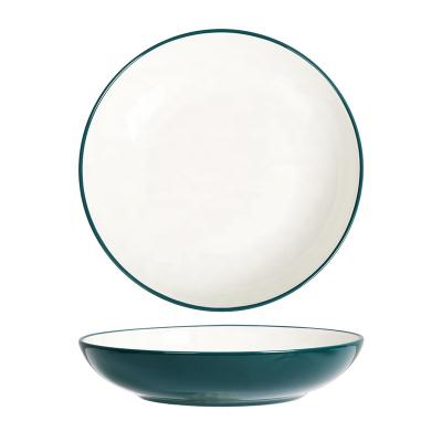 China Hot Selling Emerald Color Soup Dish Dinner Plate Ceramic Fashionable Porcelain Soup Dish Viable Around Hotel Home Restaurant for sale