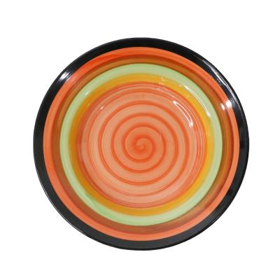 China Porcelain Dish Stainable Colorful Hand Painted Dinner Plate Glazed Dish Plate Ceramic Round Not Sustain Daily Sable Over-Glazed for sale