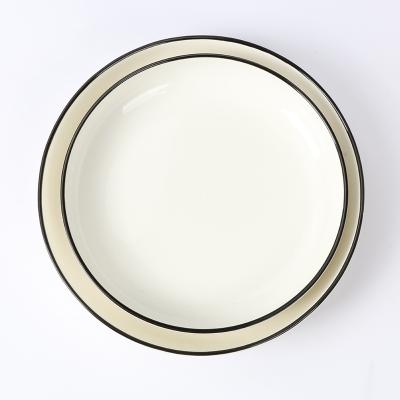 China Sustainable 7 Inch 8 Inch 9 Inch Ceramic Dinner Plates Fine Bone China Dish Set With Black Rim for sale