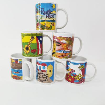 China Sustainable Stocked Stoneware Mugs With Full Design, Ceramic Upright Mugs 11 Oz, for sale