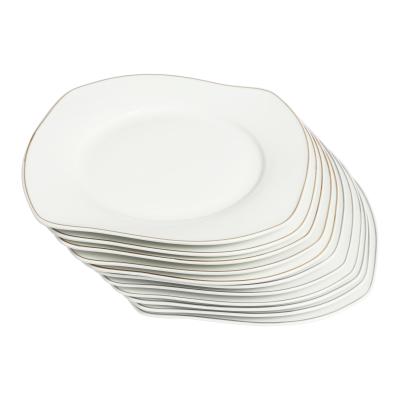 China Sustainable square white dish, good quality ceramic dish for hotel restaurant use, line edge dish for sale