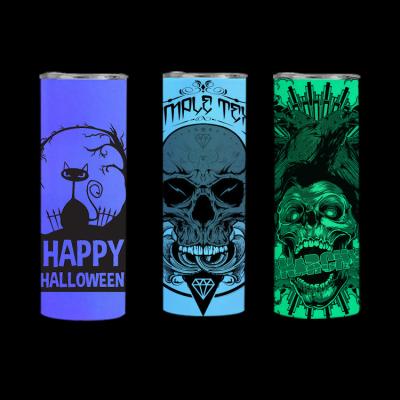 China Wholesale Disposable Halloween Printer Mugs UV And Glow In The Dark Vacuum Color Changing Painting Tumbler Sublimation Mugs With Straw for sale