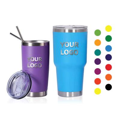 China Durable 20oz 30oz Custom Double Wall Stainless Steel Vacuum Insulated Termos Powder Coated Tumbler Mugs Coffee Travel Mugs With Straw for sale