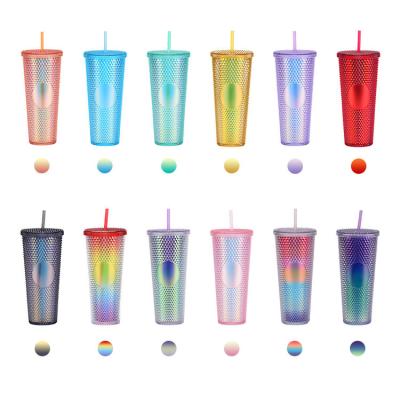 China Sustainable USA Warehouse BP Food Grade Wall Free Tumbler Double Plastic Reusable Coffee Mug 24oz Studded Tumbler for sale