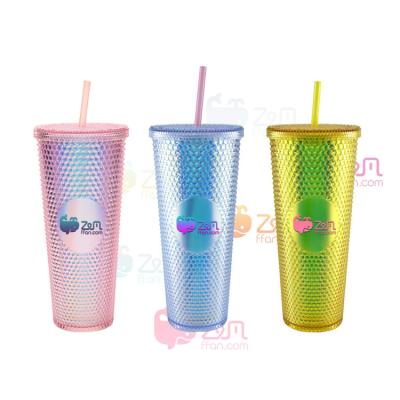 China Viable custom acrylic double wall tumbler 24oz glitter plastic cups tumbler bulk diamond studded tumbler wholesale with straw logo for sale