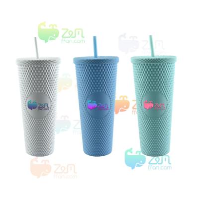 China Sustainable USA Warehouse Tumblers 24oz Reusable Studded Plastic Coffee Mugs Drinkware Bling Double Wall Tumbler With Straw for sale