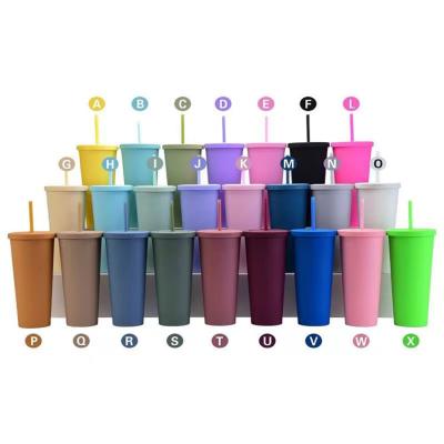 China Sustainable Tumblers 24oz Bling Reusable Coffee Cups Plastic Drinkware Double Wall Tumbler With Straw for sale