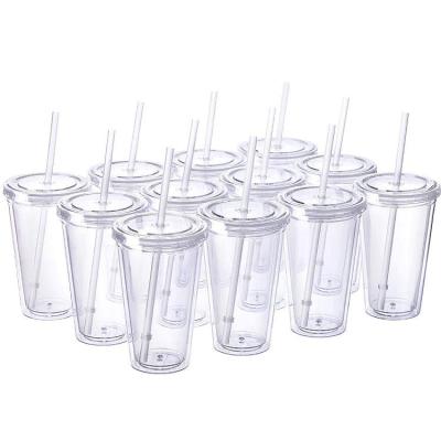 China Clear acrylic double wall tumblers 16oz 24oz 32oz BPA sustainable reusable free plastic drinkware cups with lid and straw for sale