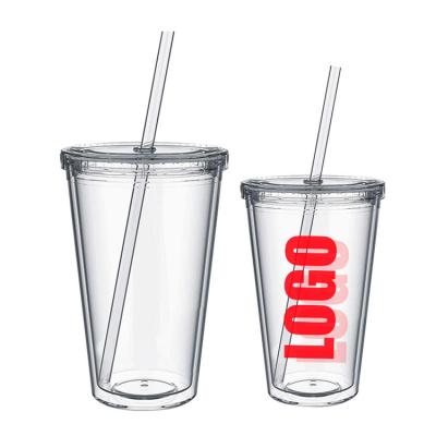 China USA Warehouse 16oz 24oz 32oz Double Wall Tumbler Tumblers BPA Free Plastic Drinkware Wholesale Viable Acrylic Clear Cups for sale