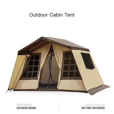 China Diagonal tying type outdoor waterproof rainproof double layer large family luxury Glamping camping villa hut cabin tent for sale