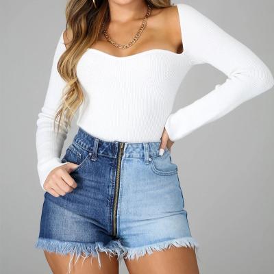 China QUICK DRY High Waist Fashion Shorts Women Cotton Stretch Denim Pants Zipper Decoration Ladies Jeans Shorts for sale