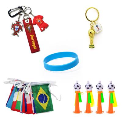 China 2022 World Cup Soccer Small Flag Decorated Key Chain Encouragement Silicone Wristband Gift for sale