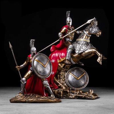 China Home Statue Roman Warrior Helmet Resin Spartan Ancient Greek Knight Decorations Europe Style Retro European Bar Custom Living Room for sale