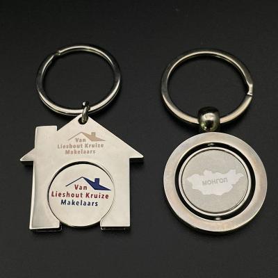 China New Hot Sale White Laser Screen Printing LOGO Decorated Home Around Custom Metal Detachable Rotating Key Chain for sale