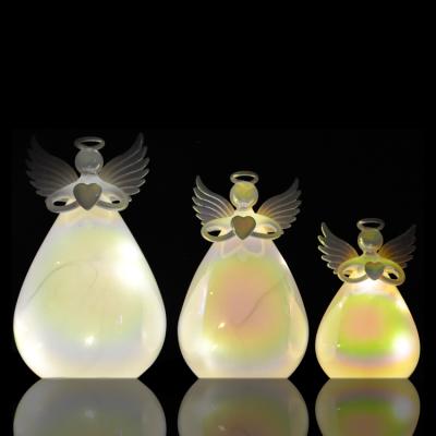 China Glass& fiber angel cluster LED color changing christmas ornament keepsake angel with star for sale