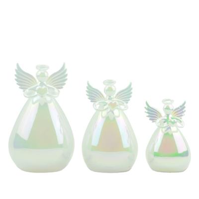 China Christmas Home Decor and Angel Glass Figurine Gift Set of 3 Iridescent Christmas Angels for sale