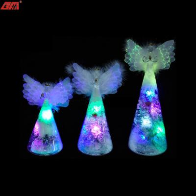 China Christmas Home Table Decoration and Gifts Handmade Glass Ornament Led Christmas Angel with Fiber Optic Wings for sale