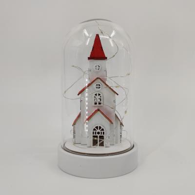 China Christmas Gifts Home Decor and LED Decoration Glass Dome Wooden Base for sale