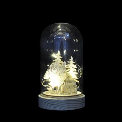 China Christmas Decoration DIY LED Christmas Decoration-Wooden base bell bell glass dome with snowman carry giftbox for sale