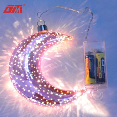 China 2021 New Arrivals Handmade Battery Operated Led Light Glass Crafts HANGING Moon Lamp Decorations for sale