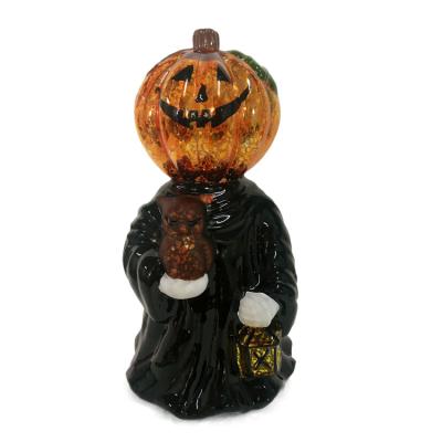 China Customized Halloween Home Decorations Decorations Glass Pumpkin Happy Ghost Ornament Halloween Home Decor for sale