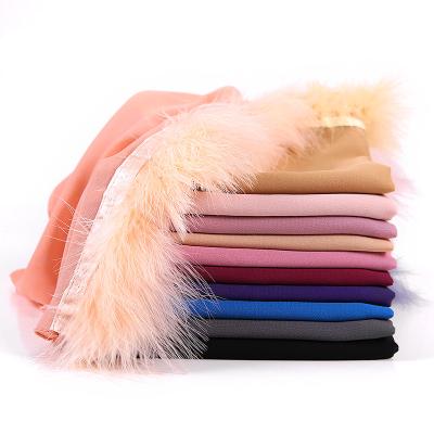 China Daily lifestyle pearl chiffon head scarf wholesale malaysia indonesia feather decoration scarf hijab new for sale