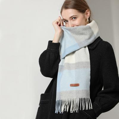 China Daily Life Women's Tassel Thickened Winter Cashmere Scarf Shawl Wool Plaid Warm Scarf for sale