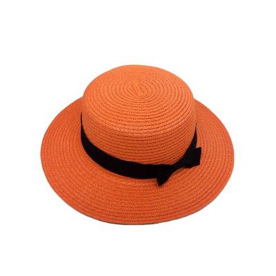 China Dobby Summer Gift Small Female British Straw Hat Pepper Bow Flat Surface Sun Beach Hat for sale