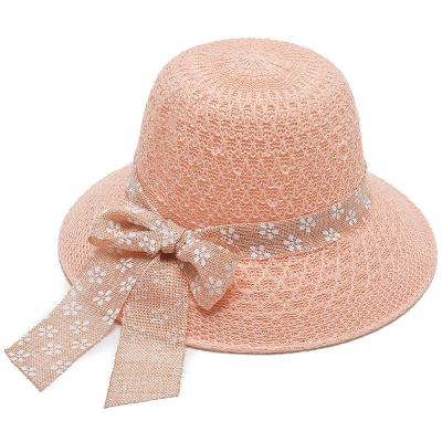 China New Picture Summer Sun Hat Sunscreen Women Travel Vacation Bow Beach Straw Hat for sale