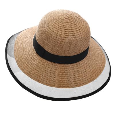 China Ladies Summer Beach Sun Hat Large Brimmed Striped Sun-shading Straw Hat New for sale