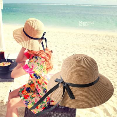 China Striped Collapsible Beach Hat Vacation Straw Hat Going Out Sun Visor Beach Hats Anti-ultraviolet Hats for sale