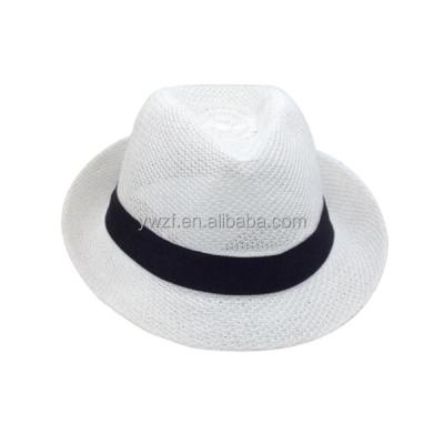 China Custom Picture Hat Men's Felted Hat White Paper Straw Panama Hats With Black Ribbon for sale