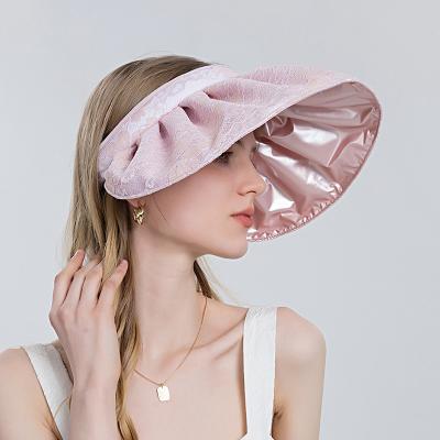 China Summer Women's Sun Visor Shade Top Hat Outdoor Hat Lace Shell Folding Empty Sun Visor Hat for sale