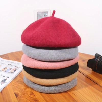 China New Plush Winter Women's Berets Hat Cashmere Wool Beret Knit Wool Hat for sale