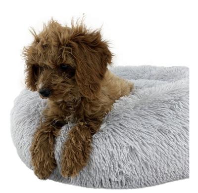 China Original Yangyang Pet Accessories Travel Fluffy Shaggy Rug Around Fur Pet Cozy Cuddler Calming Luxury Cat Donut Dog Bed for sale