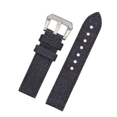 China Newest EACHE Fashion 20mm 22mm Denim Leather Watch Strap 24mm For Man With Silver Buckle Stocks for sale