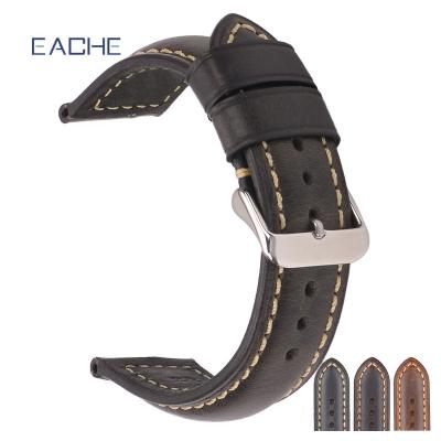 China EACHE 18/20/22 Retro Fashion Wholesaler Watch Band Silver&Black (Stock) Buckle Watch Strap Genuine Leather for sale