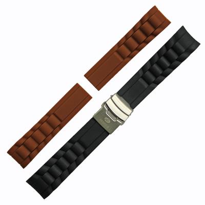 China Custom Deployment Buckle 22mm Rubber Silicone Watch Band Brown Black 18mm 20mm for sale