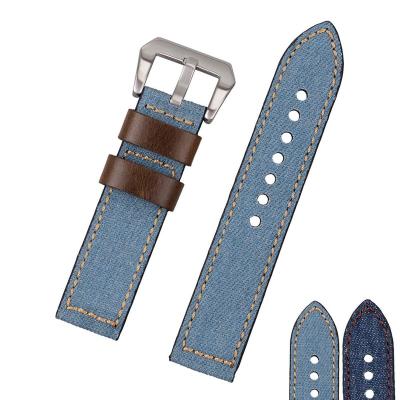 China EACHE 22mm 24mm Manufacturer Denim Leather Watch Leather Band 20mm For Man With Silver/Black Buckle Stock for sale