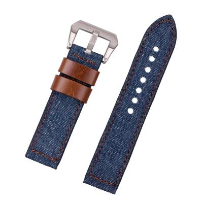 China New Arrival Navy Custom Made Leather Jean Leather Watch Strap 20mm 22mm 24mm For Man's Watch for sale