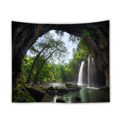 China Home Landscape Forest Wall Tapestry Decoration Ocean Lake Tapestry Light Wall Hanging for sale