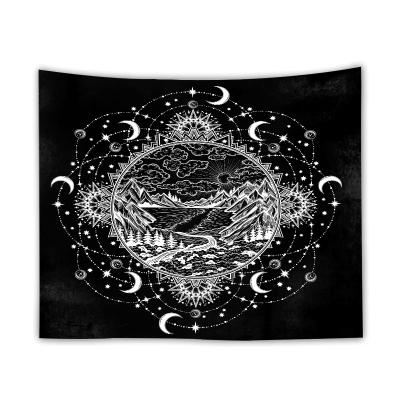 China Light Psychedelic Tapestry Art Wall Decor Black Sun Moon Mountain Tapestry for sale