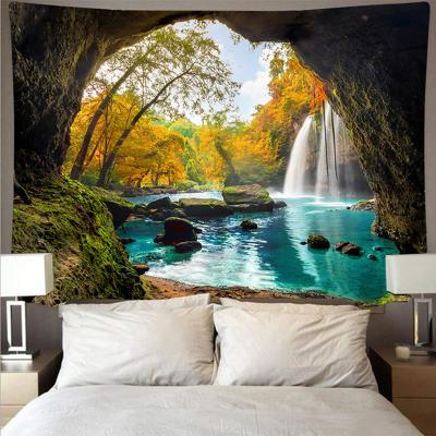 China Waterfall Tapestry Tree Wall Hanging Minimalist Landscape Forest Wall Art Tapestry for sale