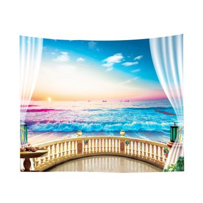 China Large Wall Hanging Forest Blue Sea Sunrise Tapestries Light Window Wave Oean Tapestry Landscape for sale