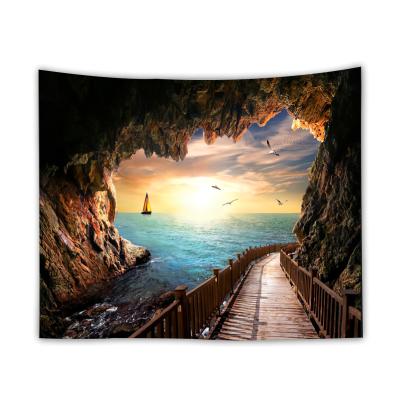 China Light Cave Path Beach Ocean Tapestry Landscape Wall Hanging Room Decoration Living Room Bedroom Background Tapestry for sale