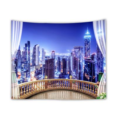 China Metropolitan Nightlife Art Wall Cloth Tapestry Minimalist Cheap Hippie Wall Hanging Night City Tapestries for sale