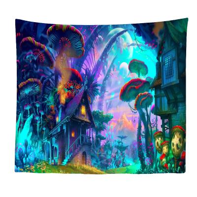 China Castle Minimalist Creative Moose Wall Hanging Mushroom Tapestry Cabin Mushroom Psychedelic Tapestries for sale