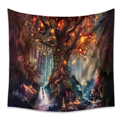 China Forest Tapestry Psychedelic Fairy Tale Light Castle Mushroom Butterfly Wall Hanging Trippy Colorful Tapestry for sale